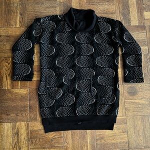 Gershon Bram Black Textured Mock Neck Top | Modern Dot Embossed Design Size M